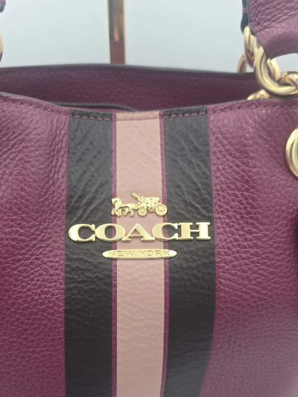 Coach Plum/Pink Varsity Stripe Ava Large Shoulder Bag W/ Gold Hardware (EUC)💖💜 - Picture 4 of 16